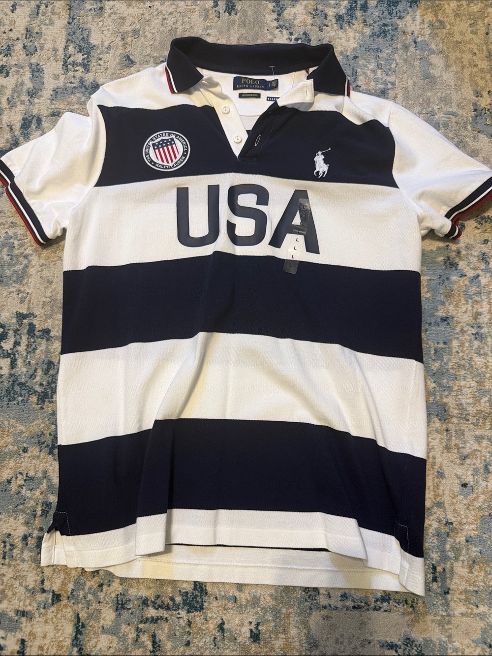 Polo by Ralph Lauren Navy & White Striped USA Polo